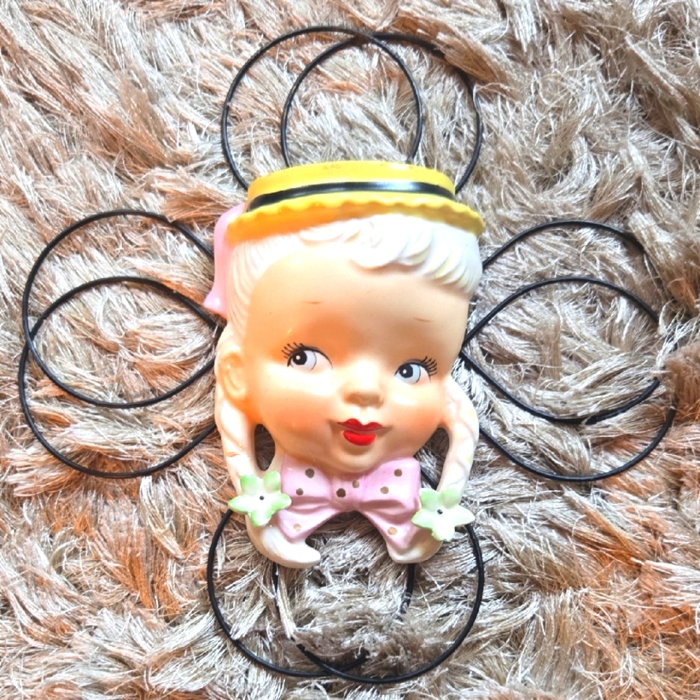 Set Of 2 Vintage Ceramic Wall Pocket Girl Face